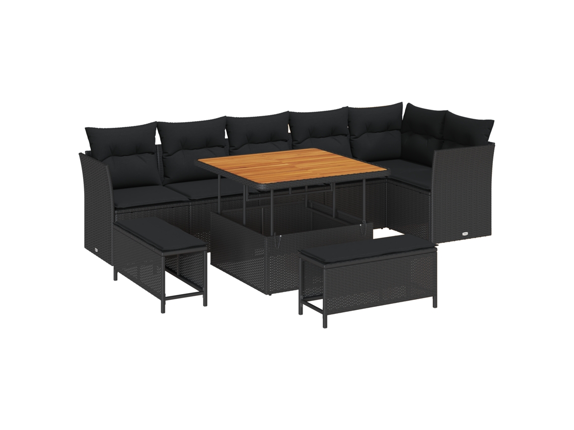 Conjunto 9 Conjunto De Móveis De Jardim Vidaxl Preto Vime Pe (100 X 100 X 71 Cm)