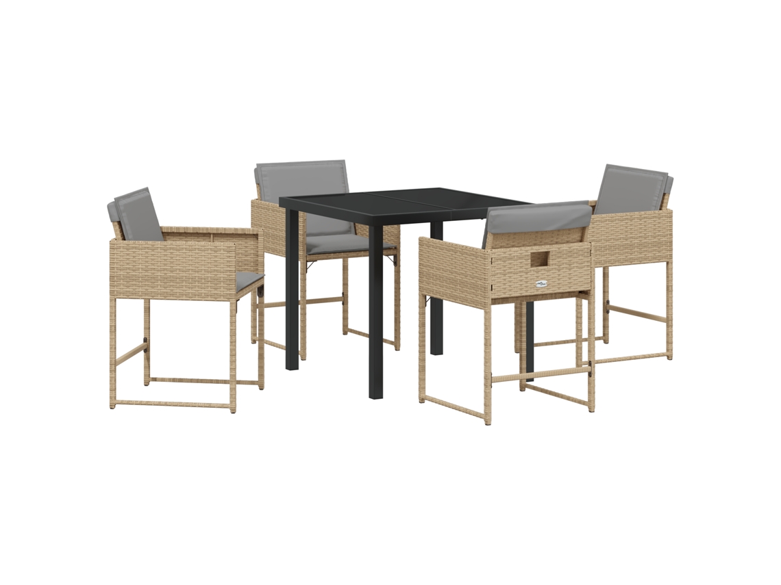 Conjunto 5 De Jantar Para Jardim Com Almofadas Vidaxl Bege De Vime Poliéster