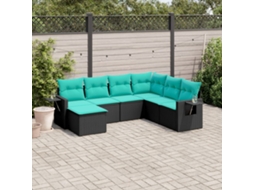 Vidaxl Conjunto De Sofá De Jardim Com 7 Peças E Almofadas Em Rattan Sintético Preto
