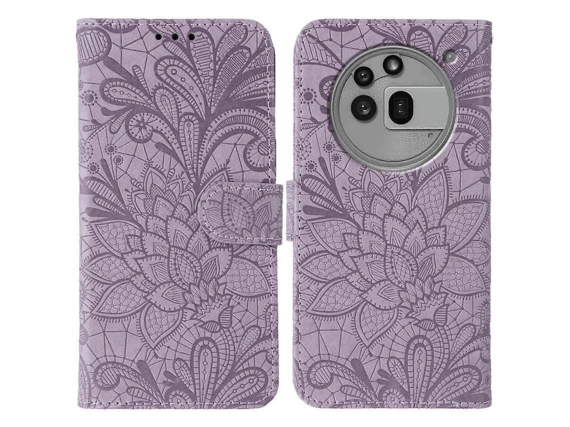Capa De Celular Flip Em Couro Com Relevo De Renda Floral Para Nothing Phone 3a Pro