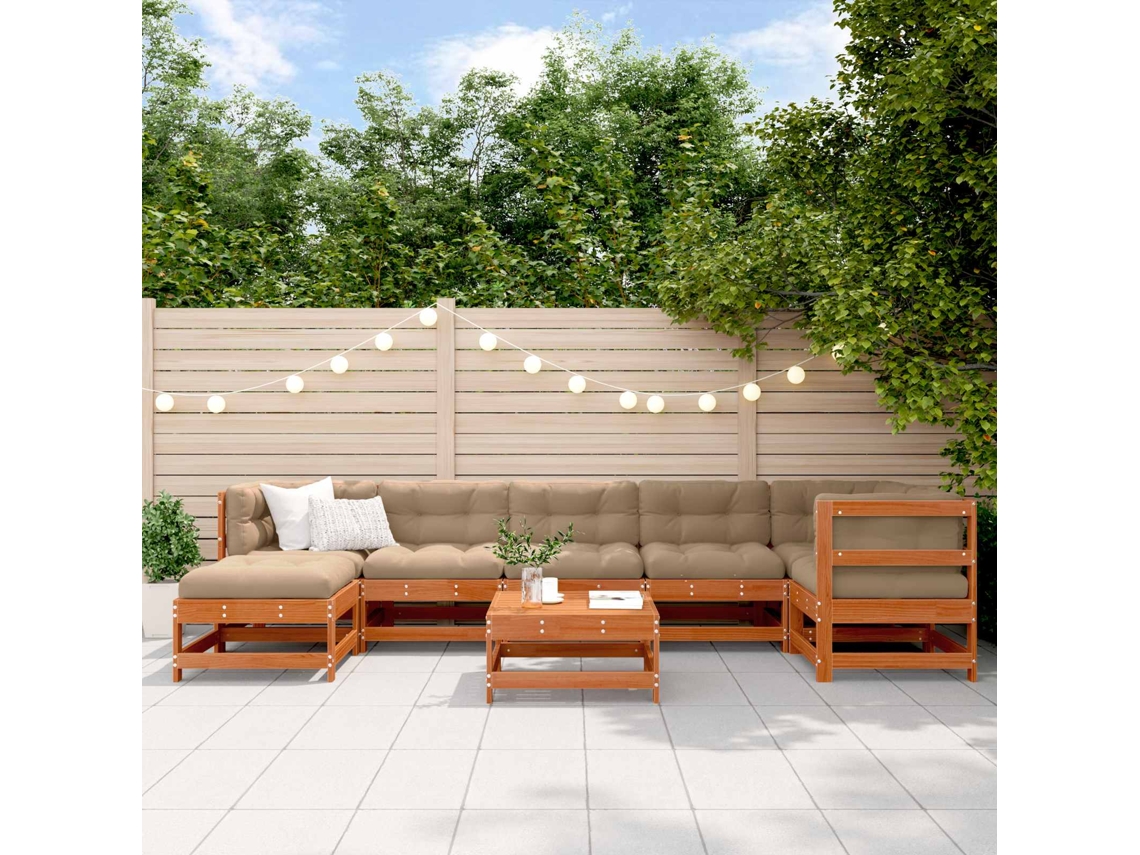 Vidaxl Conjunto De Lounge De Jardim 8 Unid. Castanho Encerado