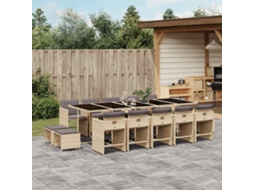 Vidaxl 15 Pcs Conj. Jantar Jardim C/ Almofadões Vime Pe Bege Misturado