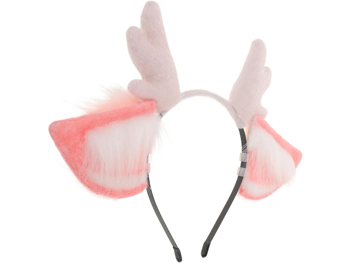 Tiara De Orelhas De Rena De Pelúcia Rosa E Branca, Macia E Leve.