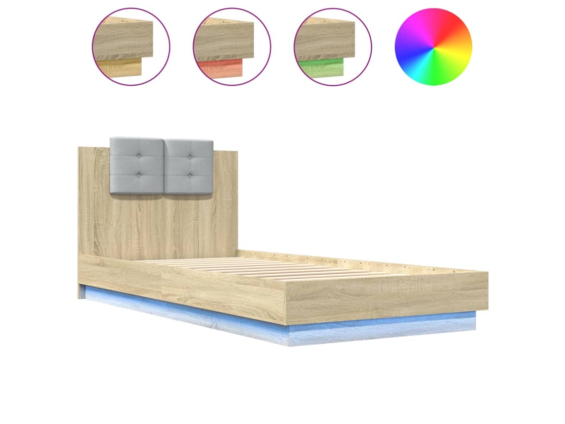 Conjunto de 2 Estruturas de Cama com Cabeceira e Luzes Led Carvalho Sonoma MAISON EXCLUSIVE (100x200 cm)