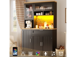 Armário De Cozinha, Armário Alto / Vitrine Com Iluminação Led, 104x40x180 Cm, Branco/preto, Para Cozinha E Sala De Estar Ge
