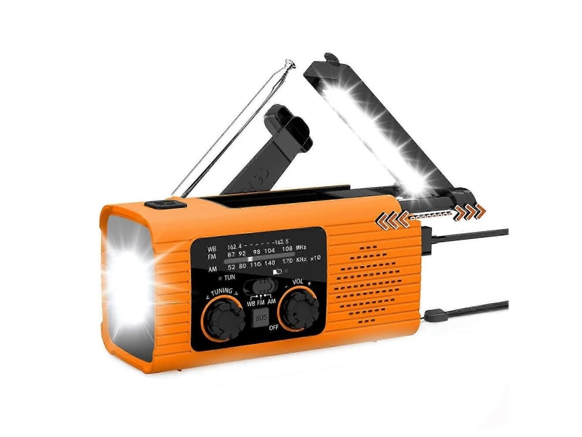 Rádio dínamo AQUAFORGE com células solares, lanterna e bateria externa 2000mah com sos