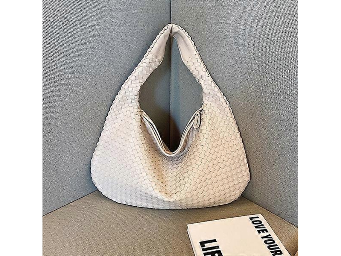 Bolsa Feminina AQUAFORGE de Tecido Trançado, Ombro Versátil, Tote Portátil, Branca
