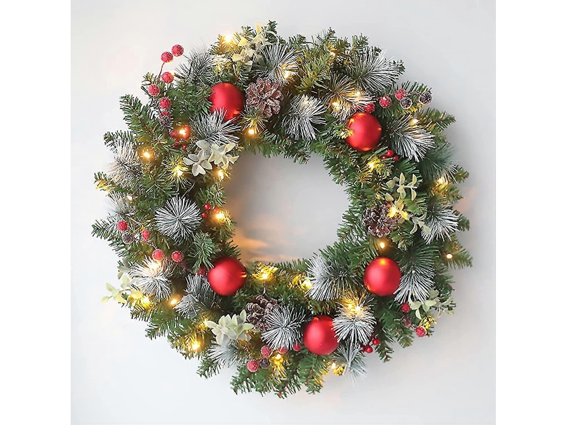 Guirlanda De Natal Com Luzes De 20 Polegadas Guirlanda De Natal Artificial Pré Iluminada Decorada Com Pinhas, Frutas Vermelhas, Ga Aquaforge