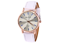 Relógio de quartzo unissex com pulseira casual de couro PU branco.