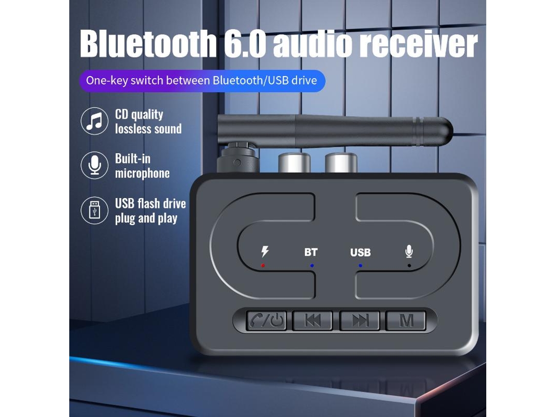 Receptor Bluetooth 6.0 Com Entradas Aux E Rca De 3,5 Mm Microfone Estéreo Hi-fi Sem Fio