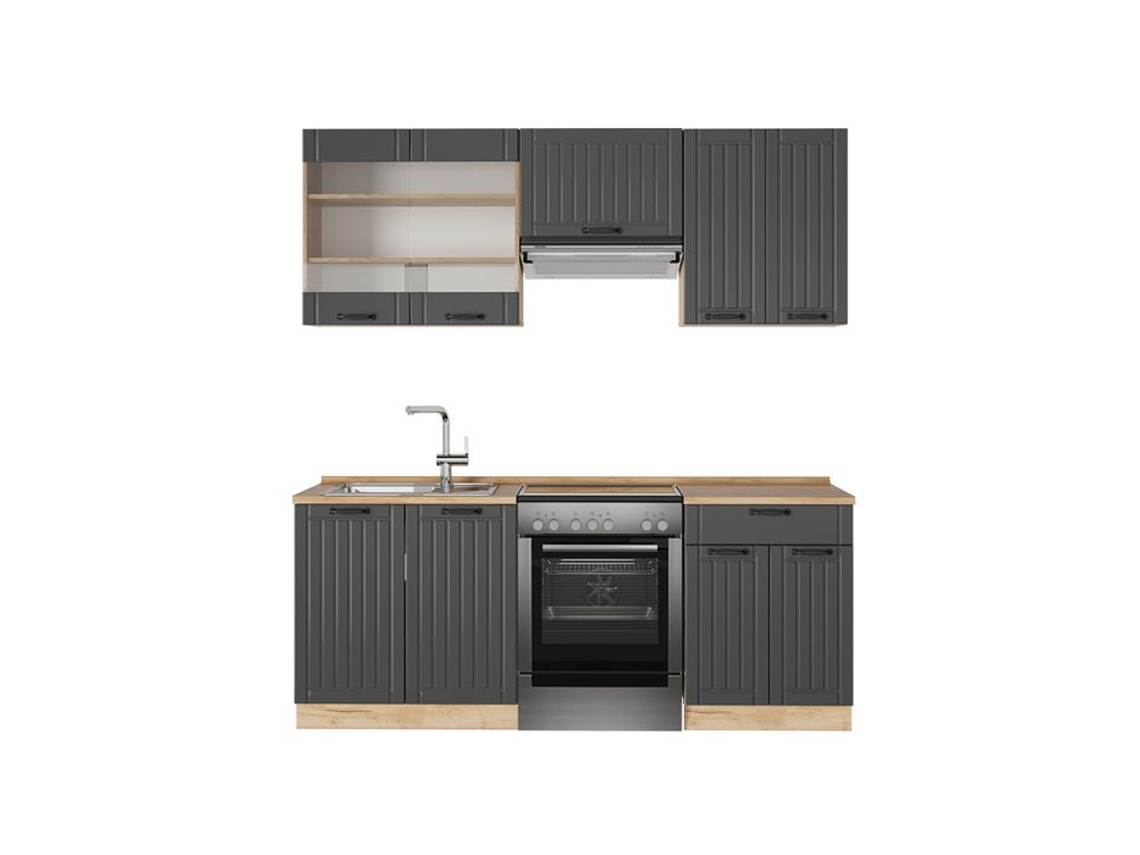 Linha De Fama De Cozinha, 200cm, Pt Carvalho, Cinza Escuro, Carvalho De Força Dourado, Vicco