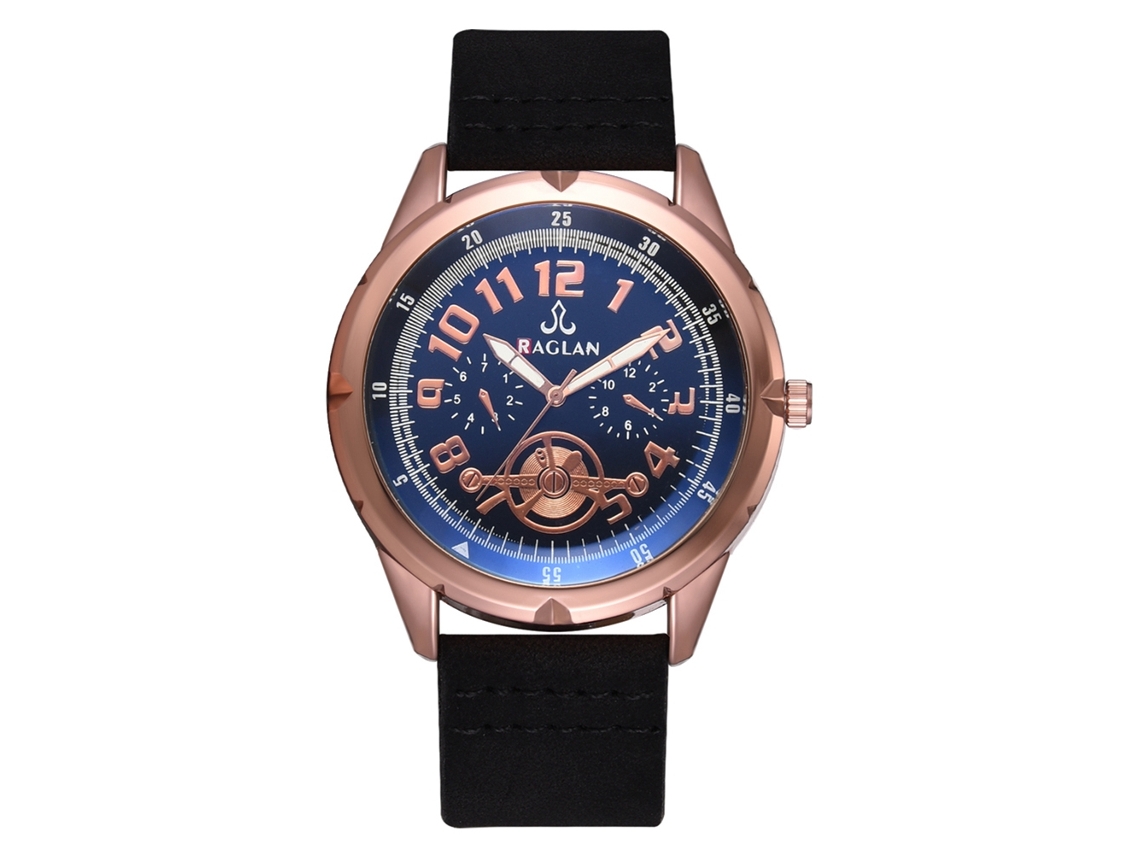 Relógio masculino de quartzo com pulseira de PU, estilo casual e formal, preto e azul.