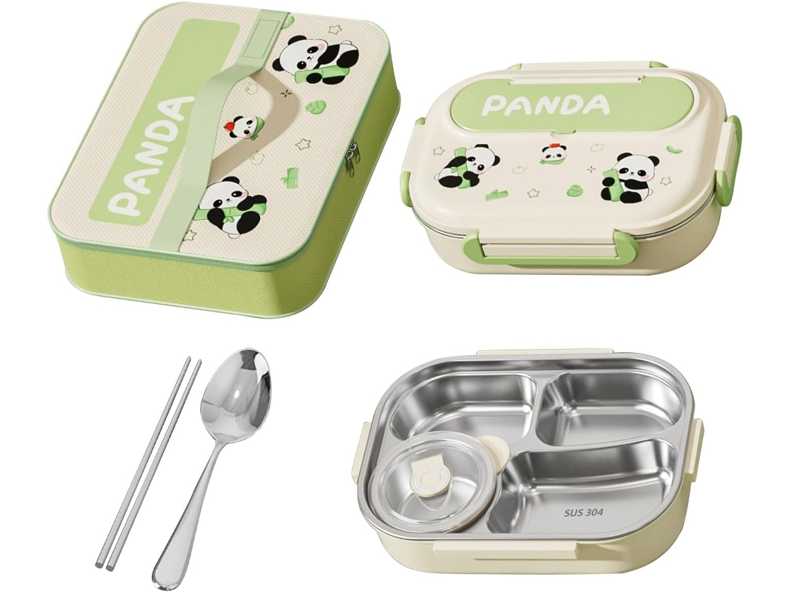 Conjunto Lancheira Panda, De Aço Inoxidável Com Utensílios Para Escola, Lanches, Escritório, Viagens,