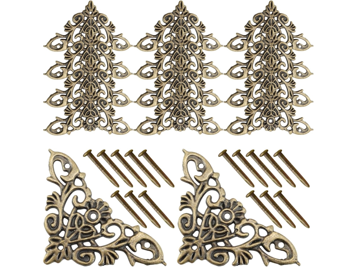 Aboofan 24 Peças Équerres Robuste Métal Ajouré Angle Vintage Para Meubles Com Clous Protection Caixa