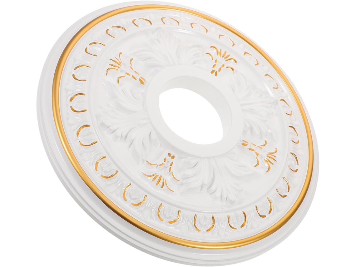 Medalhão Decorativo Redondo em Gesso Branco para Luminárias de Teto, Leve e Elegante. SFUSHOS