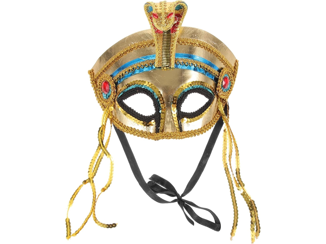 Máscara De Halloween Estilo Egípcio Ciieeo Em Tecido Dourado Com Tiara De Cobra Para Carnaval.