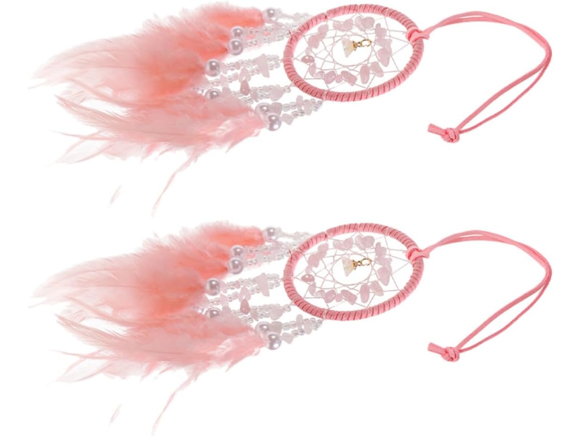 Conjunto De 2 Apanhadores De Sonhos Em Forma De Carro Rosa, Com Penas E Ferro.