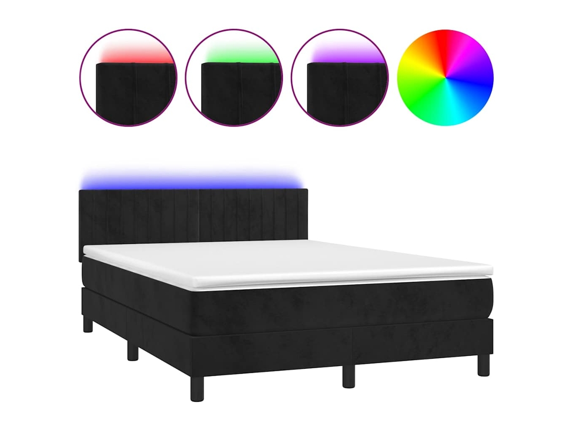 Conjunto 1 Cama Box Spring Vidaxl Preto Veludo (203 X 144 X 88 Cm)