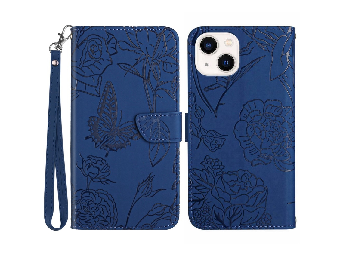 Capa Pega Para Iphone 15 Plus Pele Sintética Anti-riscos Azul