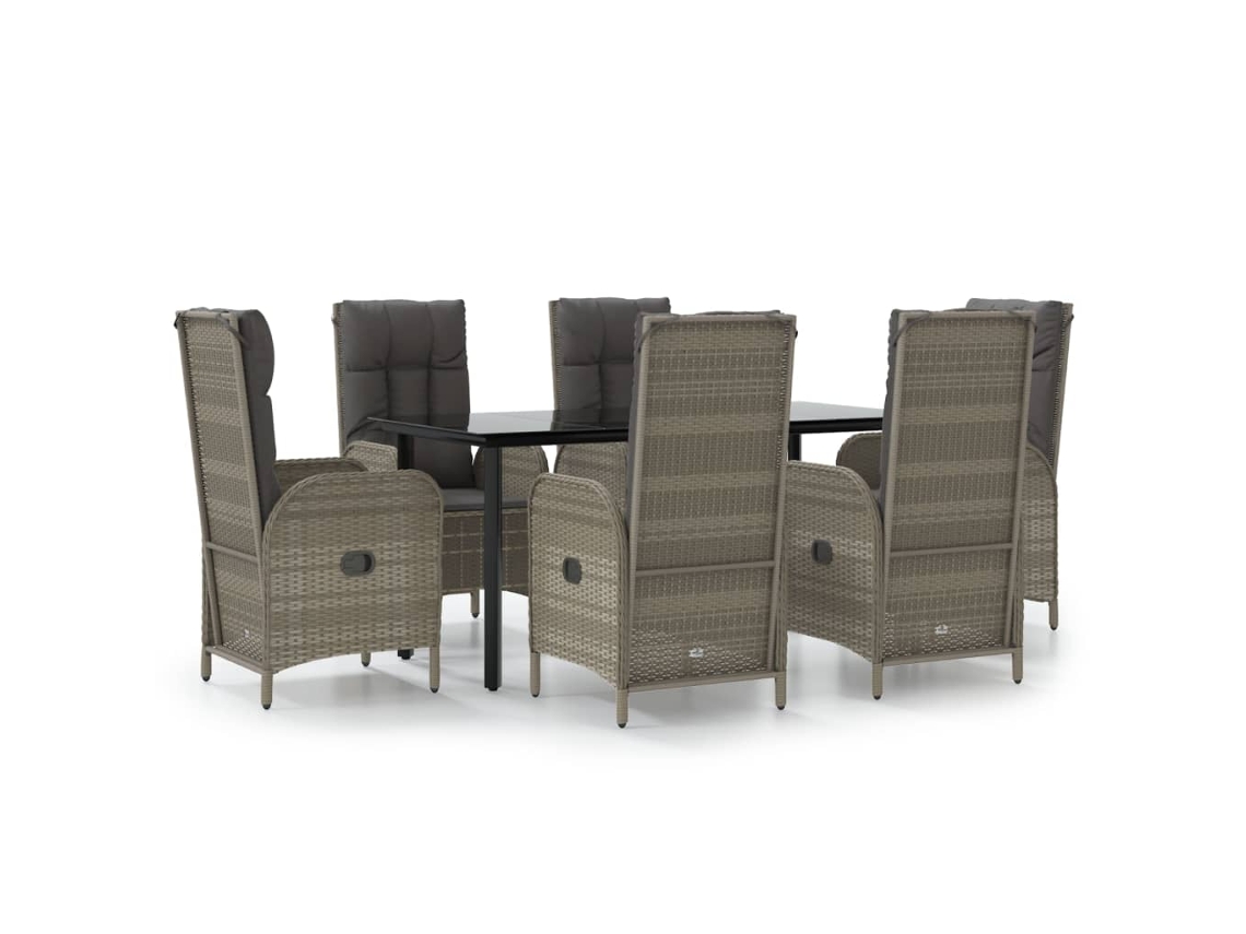 Maison Exclusive - 7 Pcs Conjunto Jantar Jardim C/ Almofadões Vime Pe Preto/cinza
