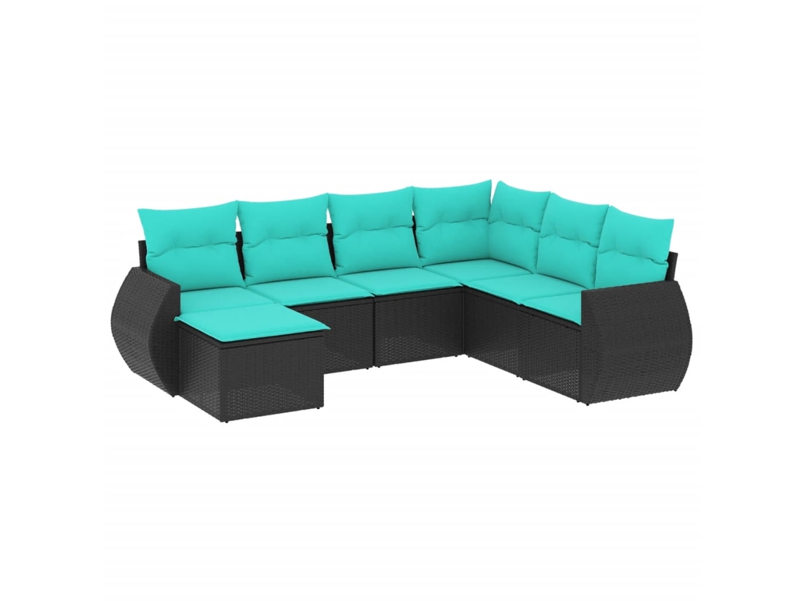 Conjunto de Sofá de Jardim, 7 Peças, Almofadas, Rattan Preto MAISON EXCLUSIVE