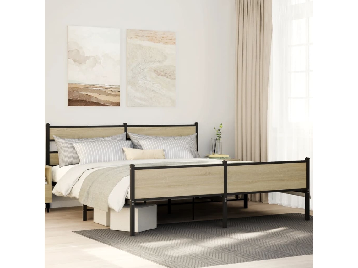 Vidaxl Estrutura De Cama Sem Colchão 193x203cm Metal Carvalho Sonoma