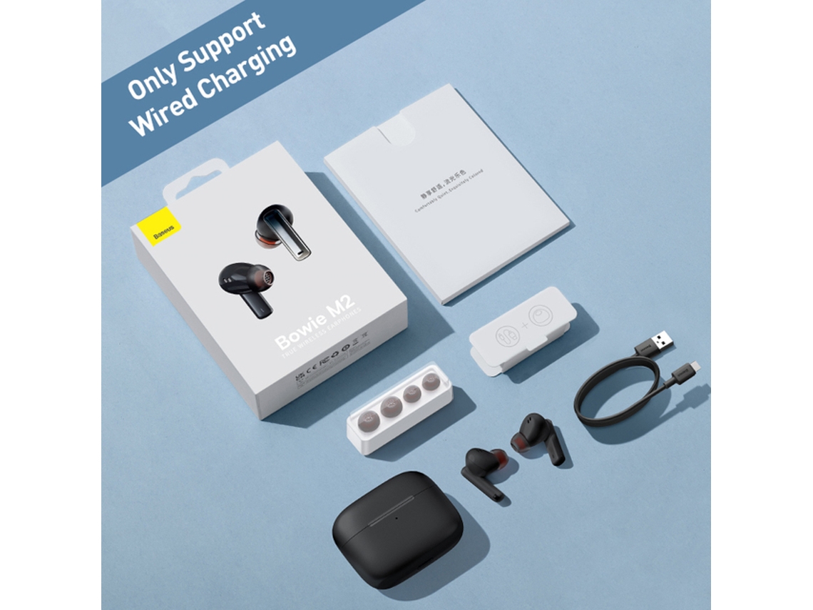 Baseus Bowie M2 Anc Tws Bluetooth 5.2 Auriculares Auscultadores com Noise Cancelling Ativo Baixa Latência Redução de Ruído Enc de 4 Mics