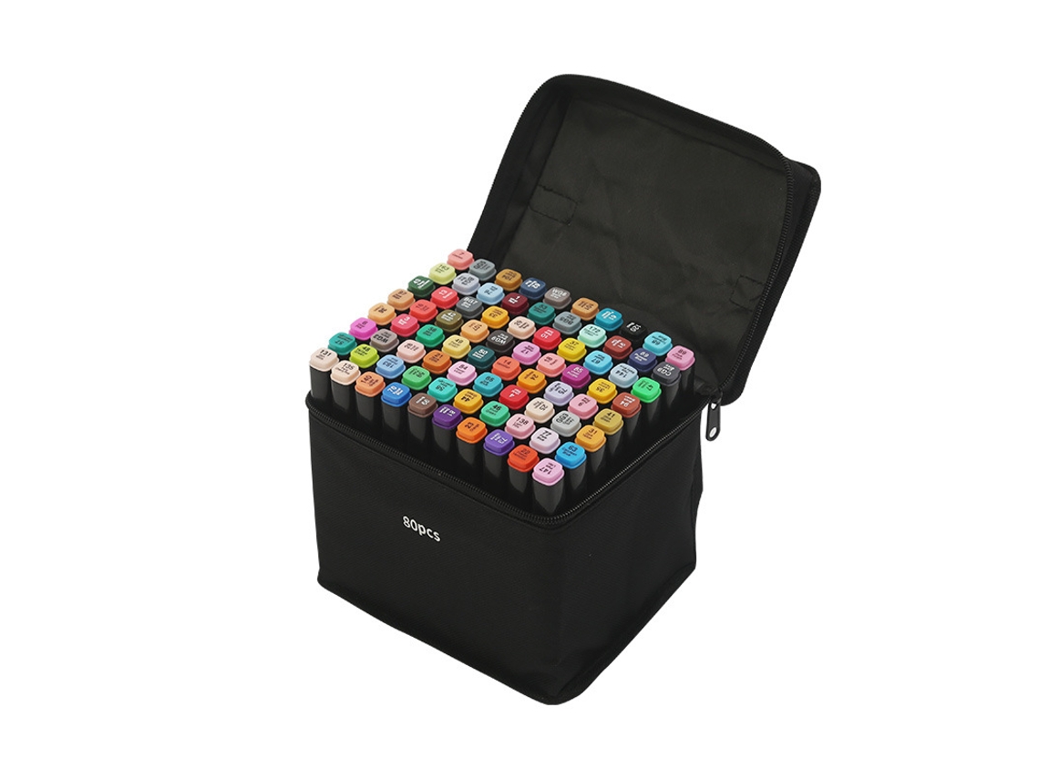 Pacote com 80 Canetas de Ponta de Feltro com Estojo Dupla Multicoloridas AQUAFORGE
