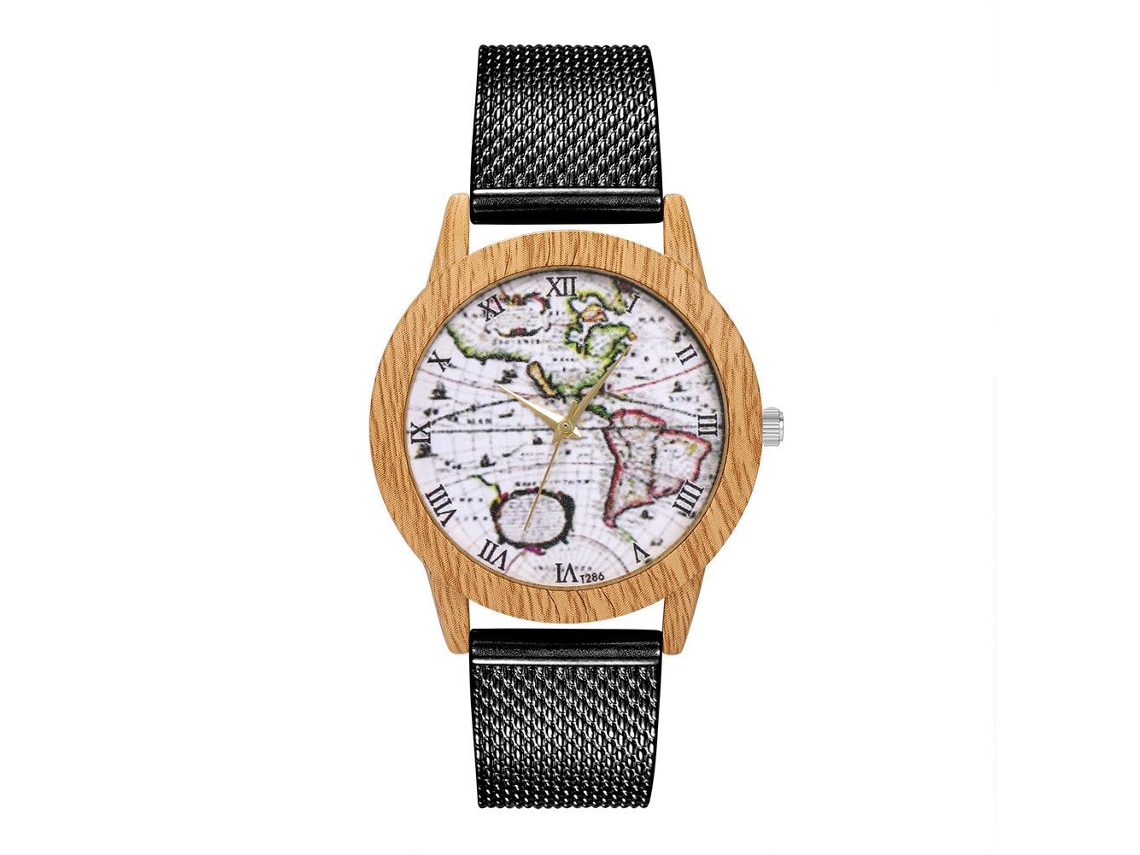 Relógio de Pulso Unisex Simples com Pulseira de Silicone Mapa Colorido Preto