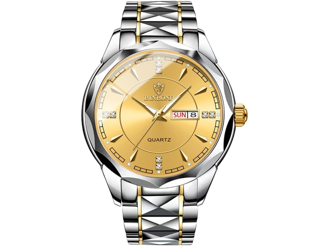 Lurelia Relógio Masculino, Duplo Fuso/mostrador, Detalhes Com Strass, Abs, Dourado