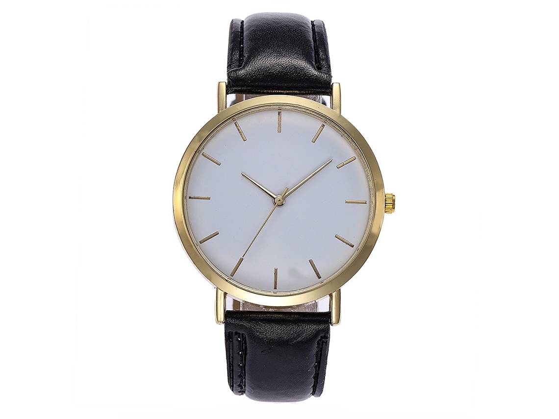 Relógio de pulso analógico Vansvar Simple Quartz com pulseira de PU para mulheres e homens, preto.
