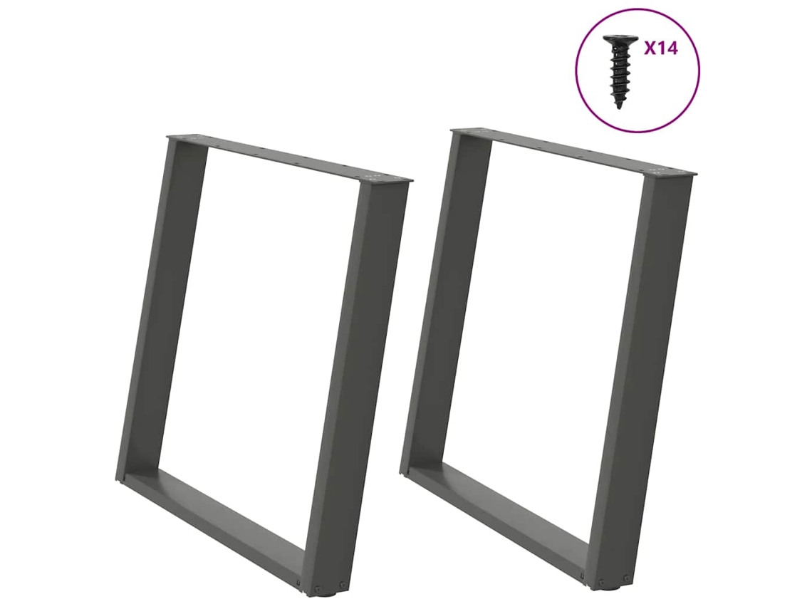 Vidaxl Pés Para Mesa De Jantar Em Formato De U, 2 Peças, Antracite, 100x(72-73) Cm, Aço