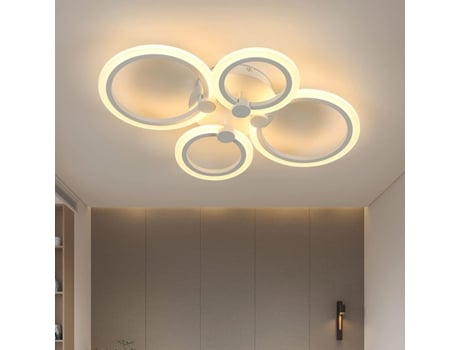 Candeeiro Goeco De Teto Led Pós Moderno , Redondo, Branco, 4 Lâmpadas, 54 X 42 X 13 Cm, 34 W, Luz Quente, 3000 K