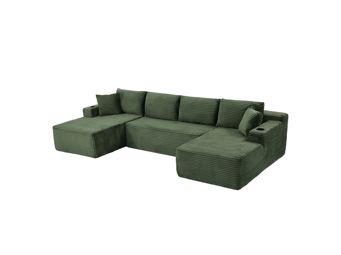 Conjunto De Sofá Modular Em Forma De U Totalmente Compressível, Sofá Secional Largo De Bombazine, Almofadas De Assento Com Mola, Suporte Para Copos E