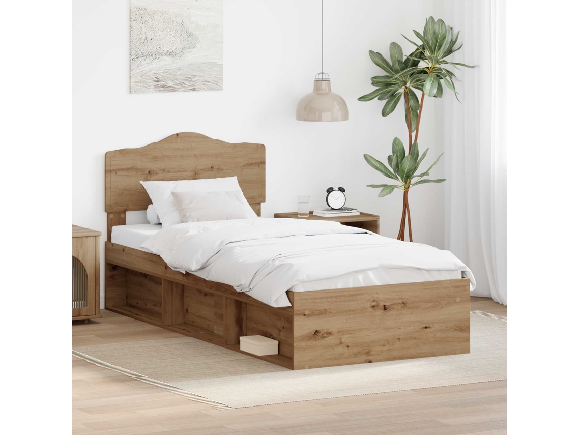 Vidaxl Estrutura Da Cama Com Cabeceira Carvalho Artesanal 75 X 190 Cm