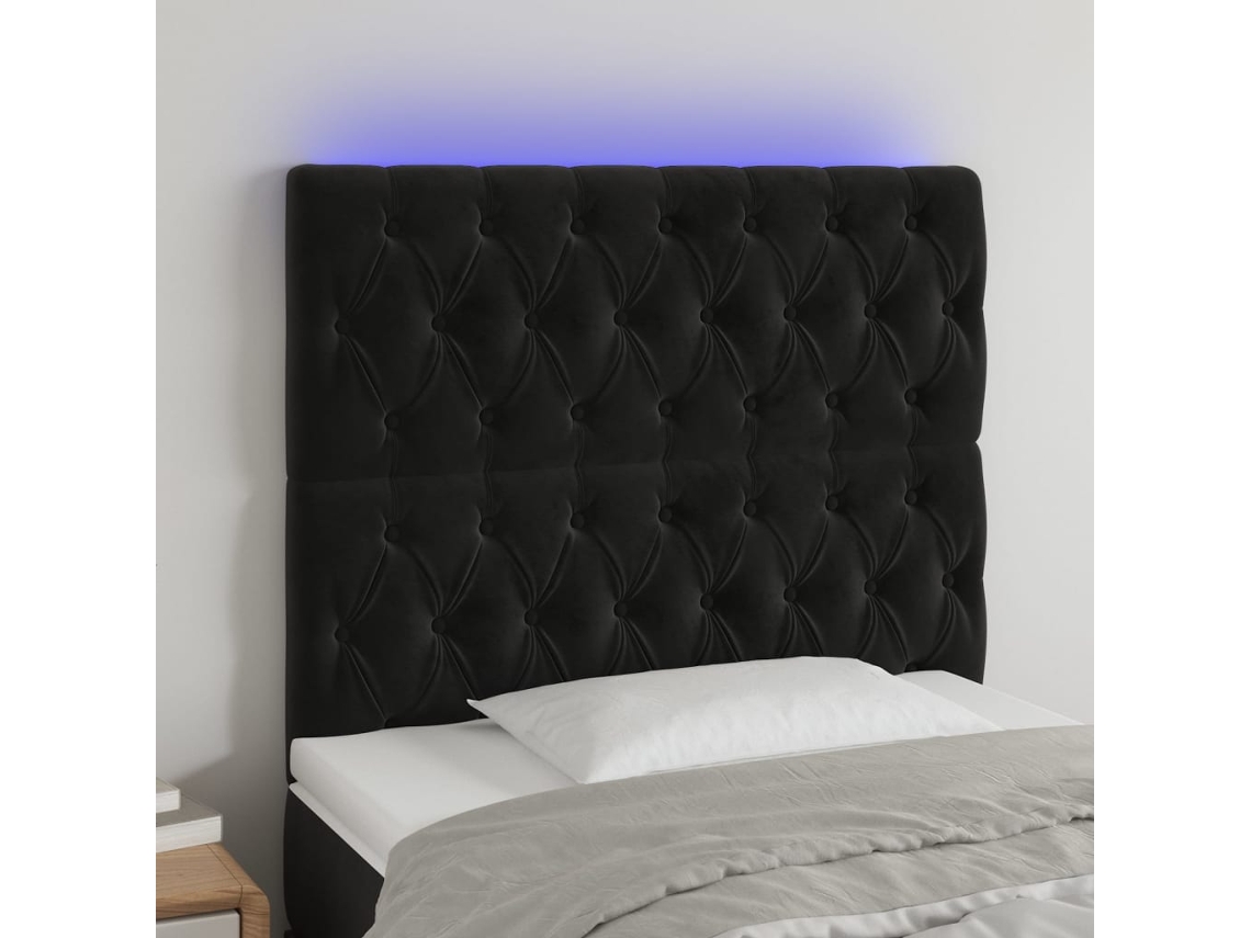Vidaxl Cabeceira De Cama C/ Luzes Led Veludo 100x7x118/128 Cm Preto