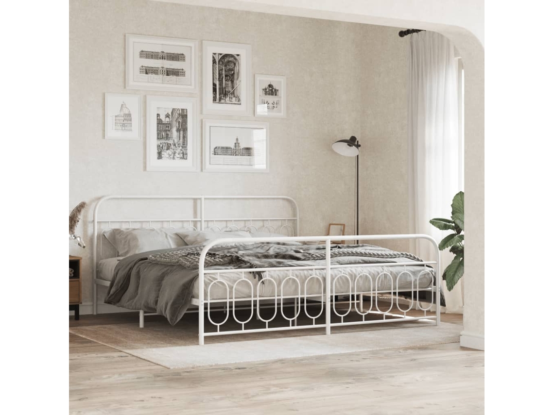 Vidaxl Estrutura De Cama Com Cabeceira E Pés 200x200 Cm Metal Branco