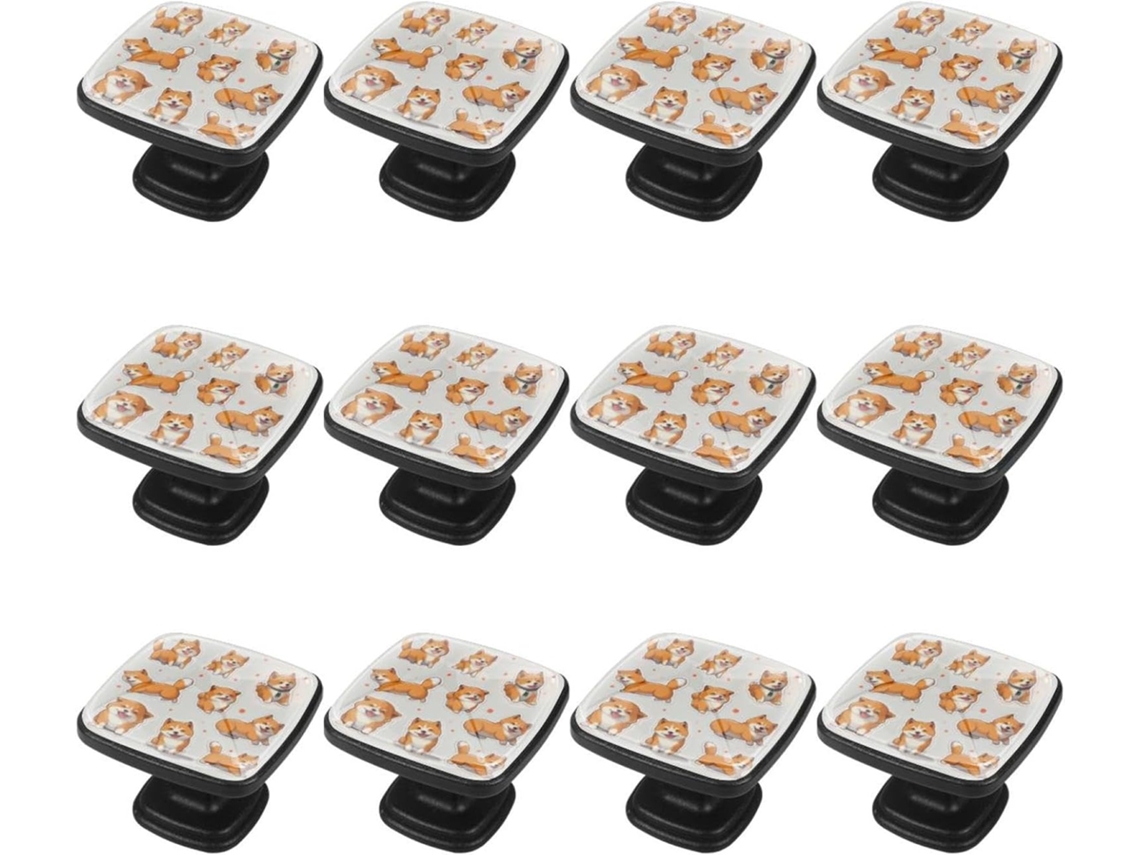Puxadores Quadrados Para Armários De Cozinha, Puxadores Para Gavetas De Cômoda, 12 Peças, Estampa De Cachorro E Osso