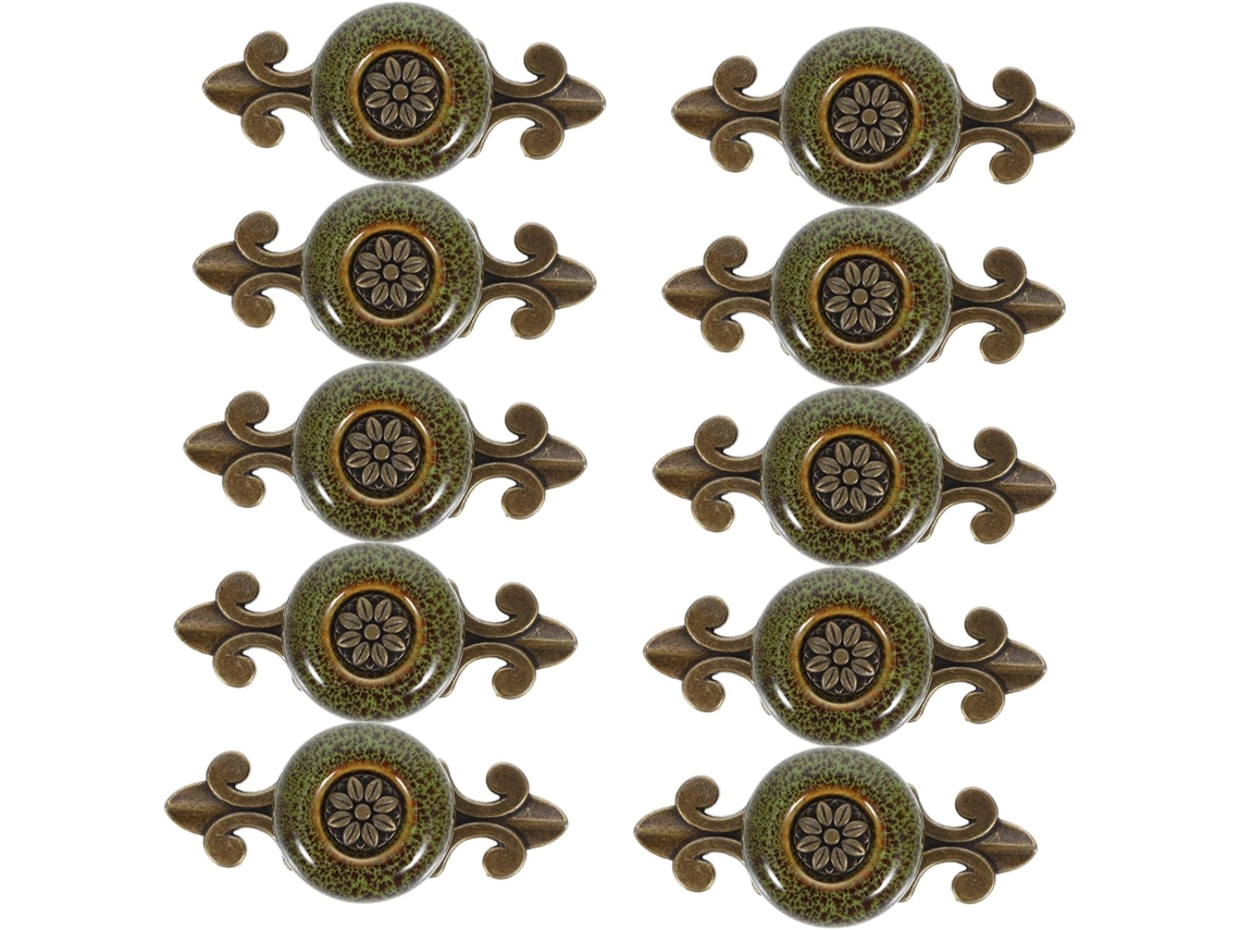 Ipetboom Conjunto De 10-puxadores Cômoda Em Liga Zinco Verde Formato Abóbora, Design Étnico, Encaixe Universal E Simples