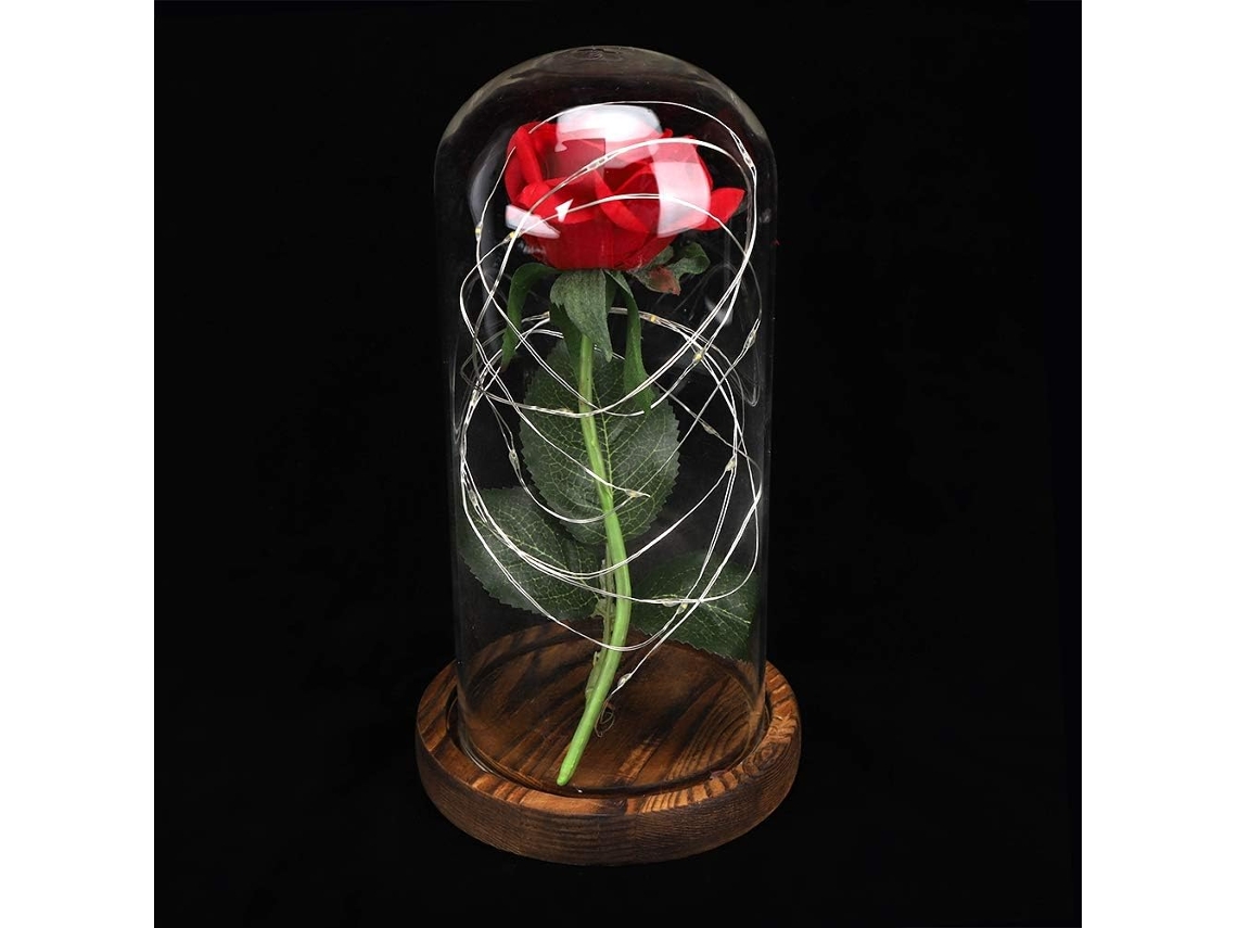 Luminária Noturna Elétrica Led Rosa Com Cúpula De Vidro Base Bege Luz