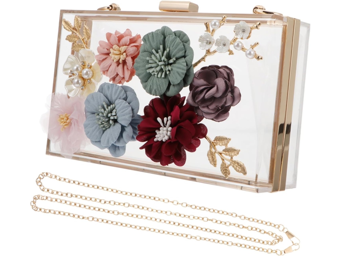 Bolsa De Mão Feminina Ciieeo Elegante Em Acrílico Com Flores 3d, Tamanho Pequeno.