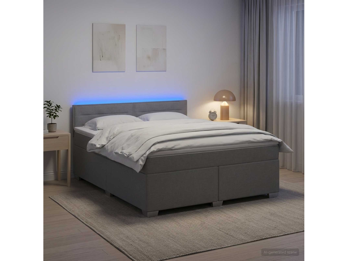 Vidaxl Cama Box Spring Com Colchão E Led Cinzento-claro 160 X 200 Cm
