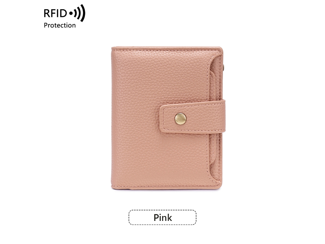 Porta-cartões Carteira Eifson Rfid Couro Pu Bifold Zíper Janela Id Anti-roubo Rosa