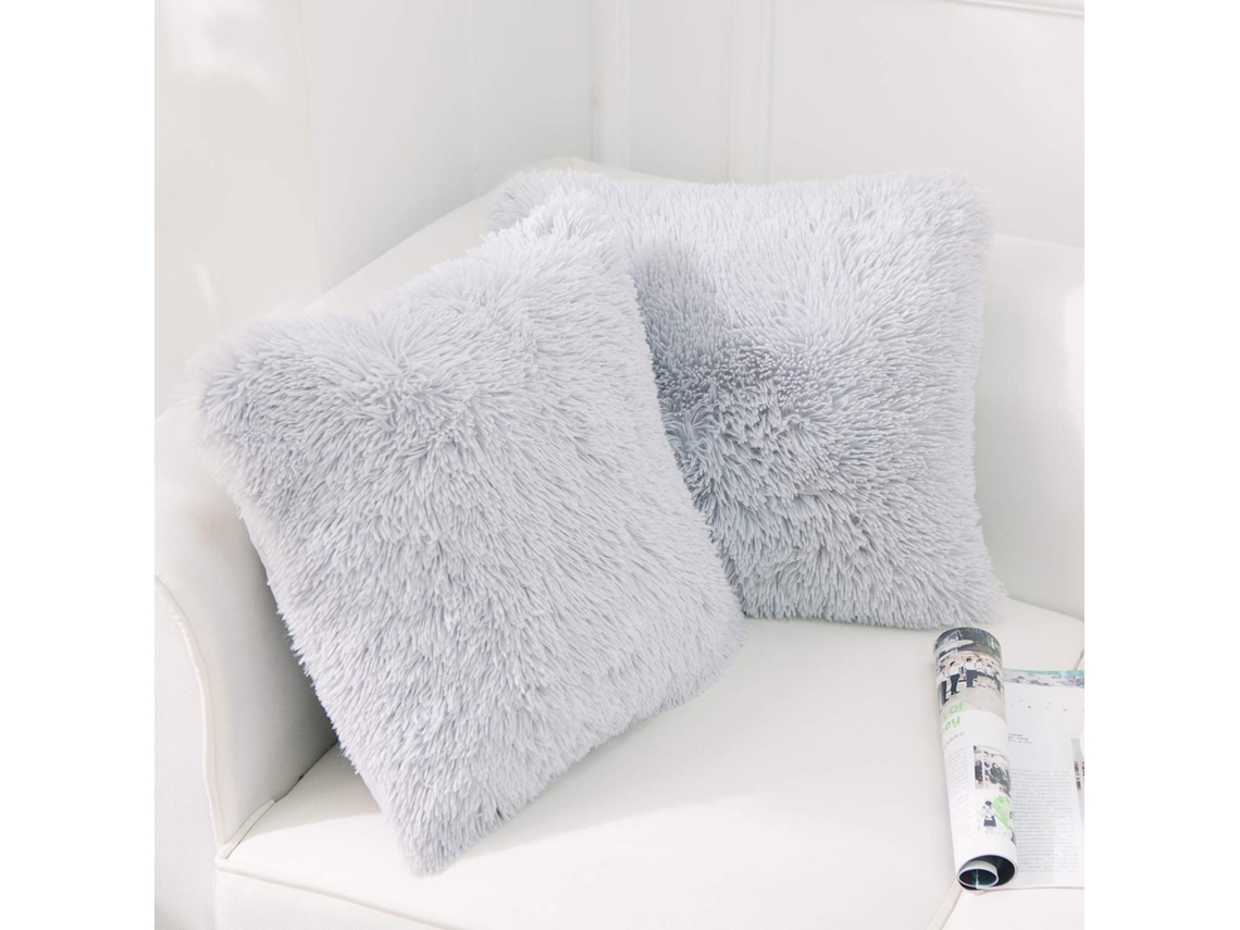 Conjunto De 2 Capas De Almofada 40 X 40 Cm Almofada De Pele Sintética Cinza Almofada Decorativa Almofada Fofa Sofá Fofoee