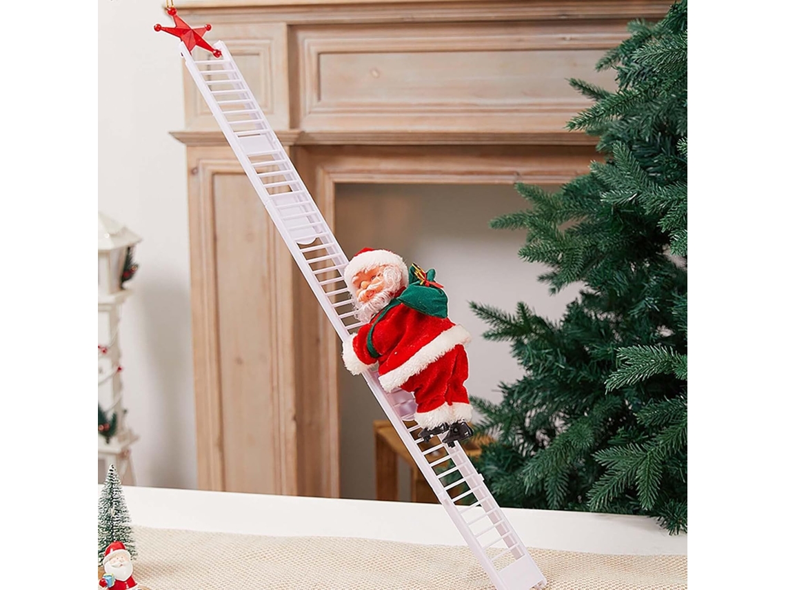 Decoração De Papai Noel Subindo A Escada Com Música Natalina | Decoração De Parede/árvore De Natal Para Festa Em Família Com Bonec-aquaforge