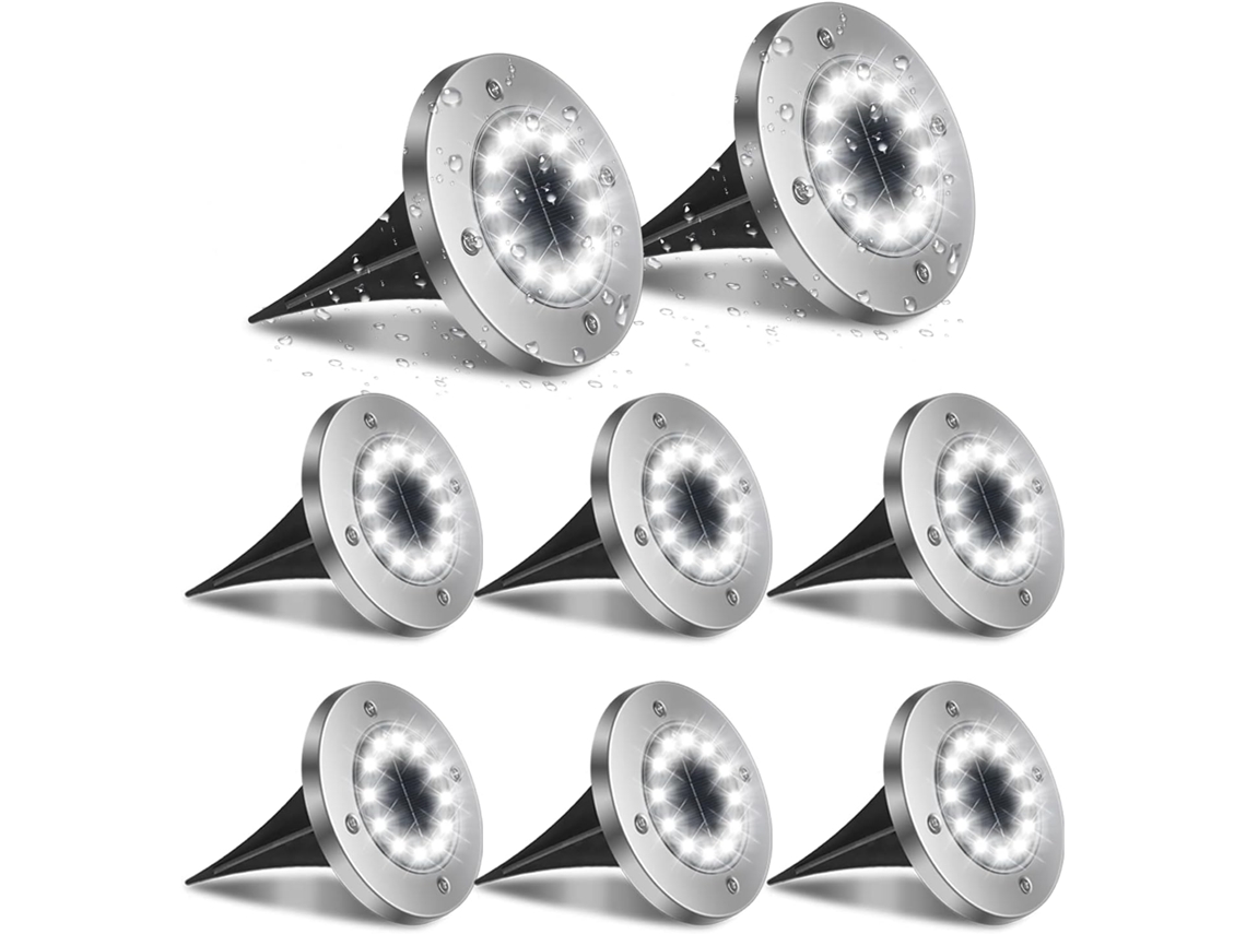 Conjunto de 8 luminárias solares externas com 12 LEDs cada, para jardim, iluminação de 6000K (Brilvibera)