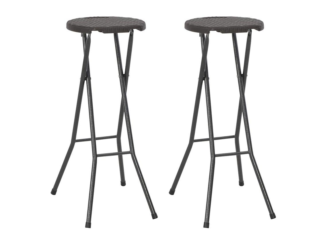 Vidaxl Bancos De Bar Dobráveis 2 Pcs Pead E Aço Aspeto Vime Castanho