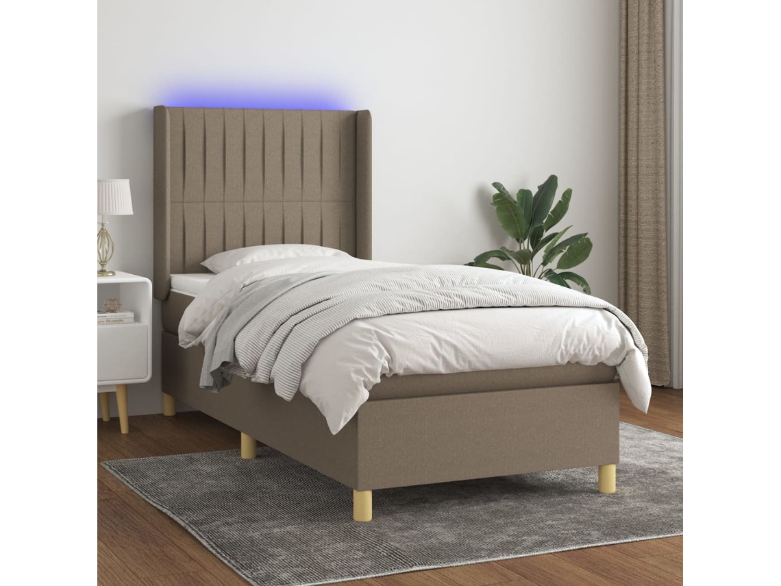 Cama Box Spring Colchão/led 100x200cm Tecido Cinza-acastanhado