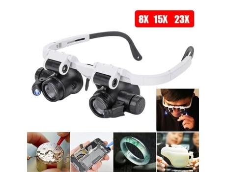 Lupa de joalheiro XUPHINX - Lâmpada LED montada na cabeça iluminando 8x 15x 23x - Microscópio de carimbo de circuito XUPHINX