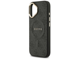 Capa Guess Em Couro Pu Com Estrutura Dourada 4g Com Magsafe Para Iphone 17 6.3 Preta - Guhmp17sp4msegck